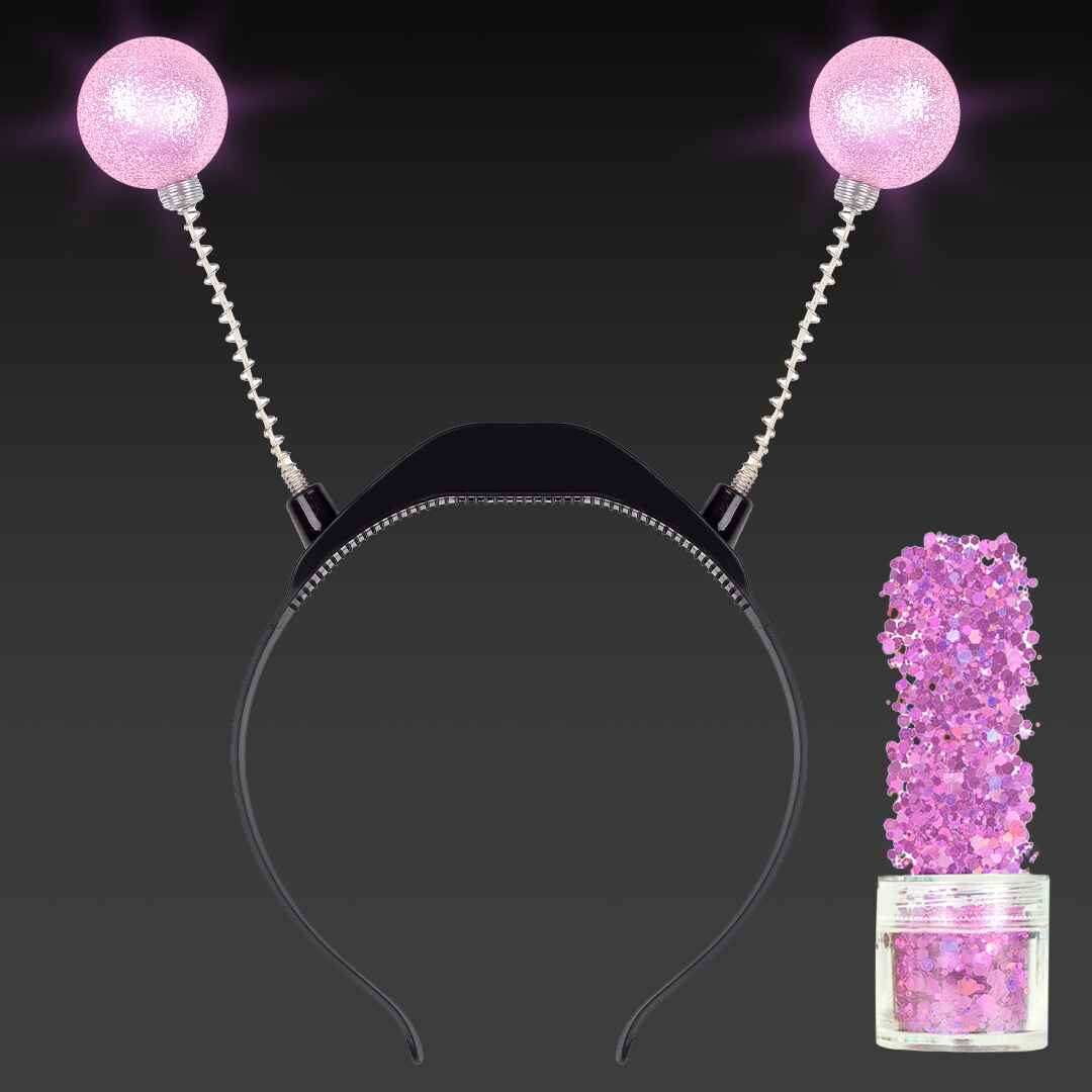 Funcredible Pink Light Up Alien Headband with Glitter - Martian Antenna