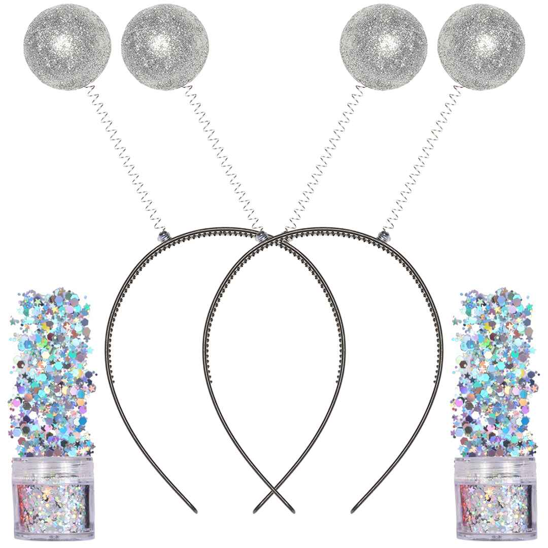 Alien Headband with Chunky Glitter - Martian Antenna and Holographic Glitter