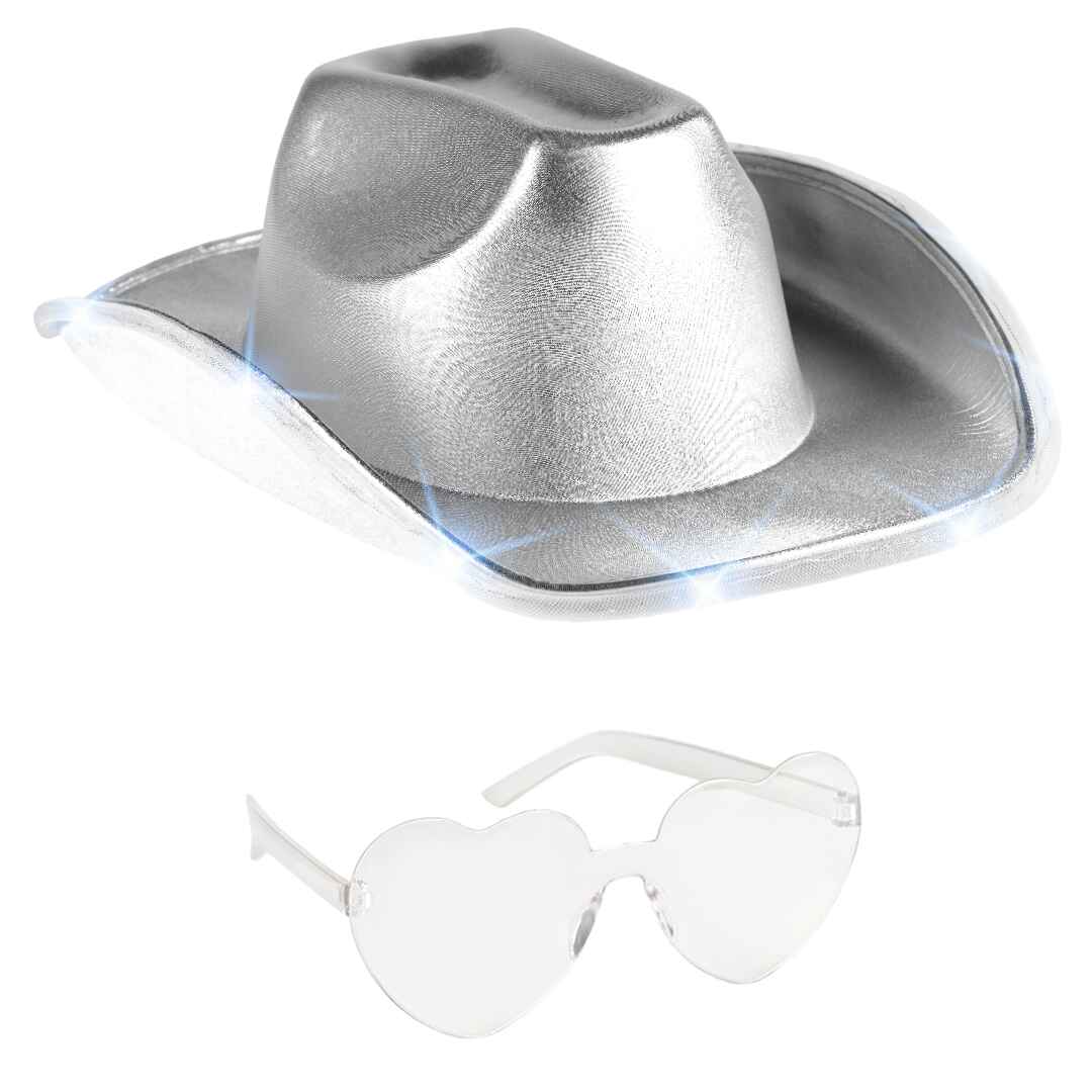 Silver Cowgirl Hat for women holographic space cowboy hat white rave hat sequin led