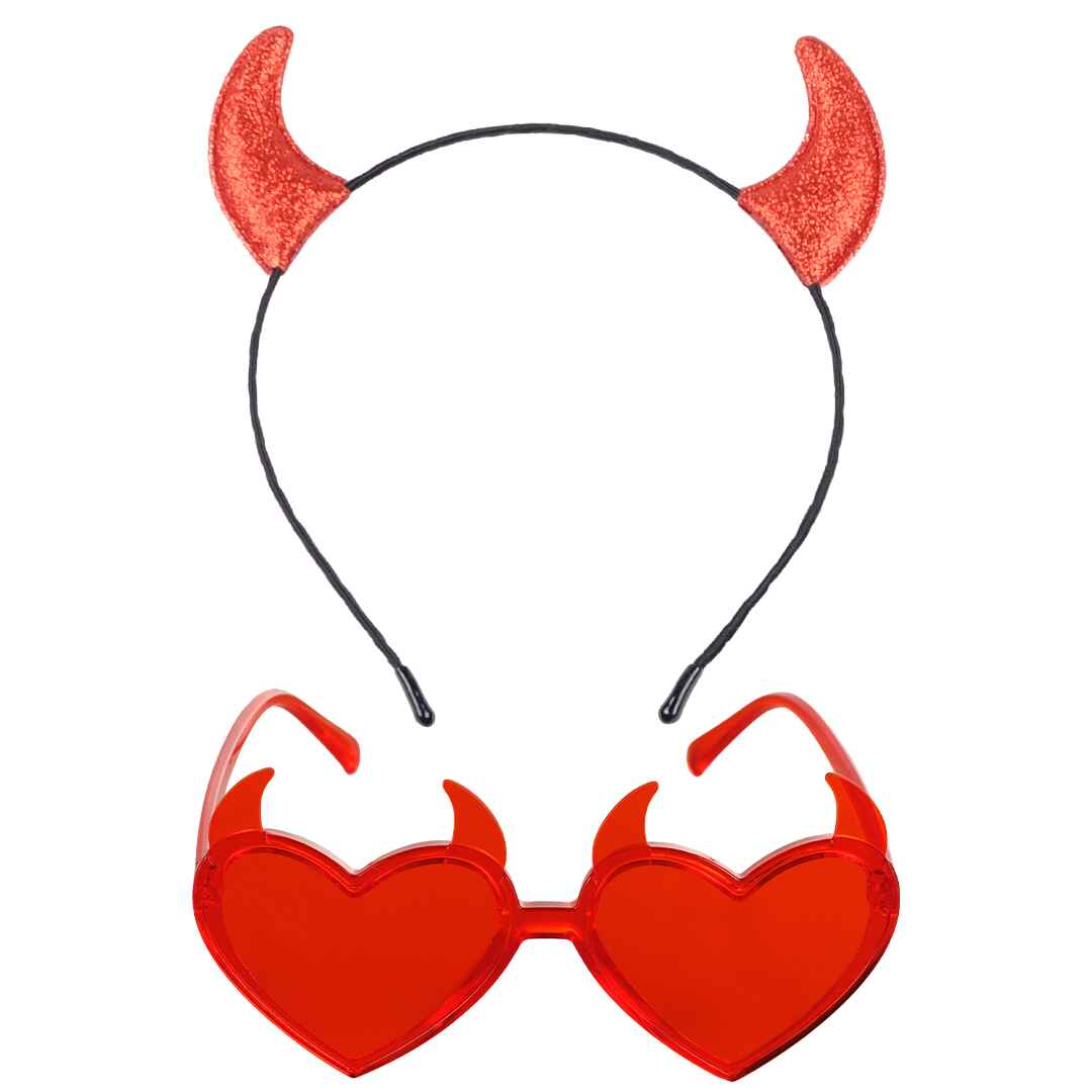 Devil horns headband and glasses halloween devil ears headband red demon horn for women