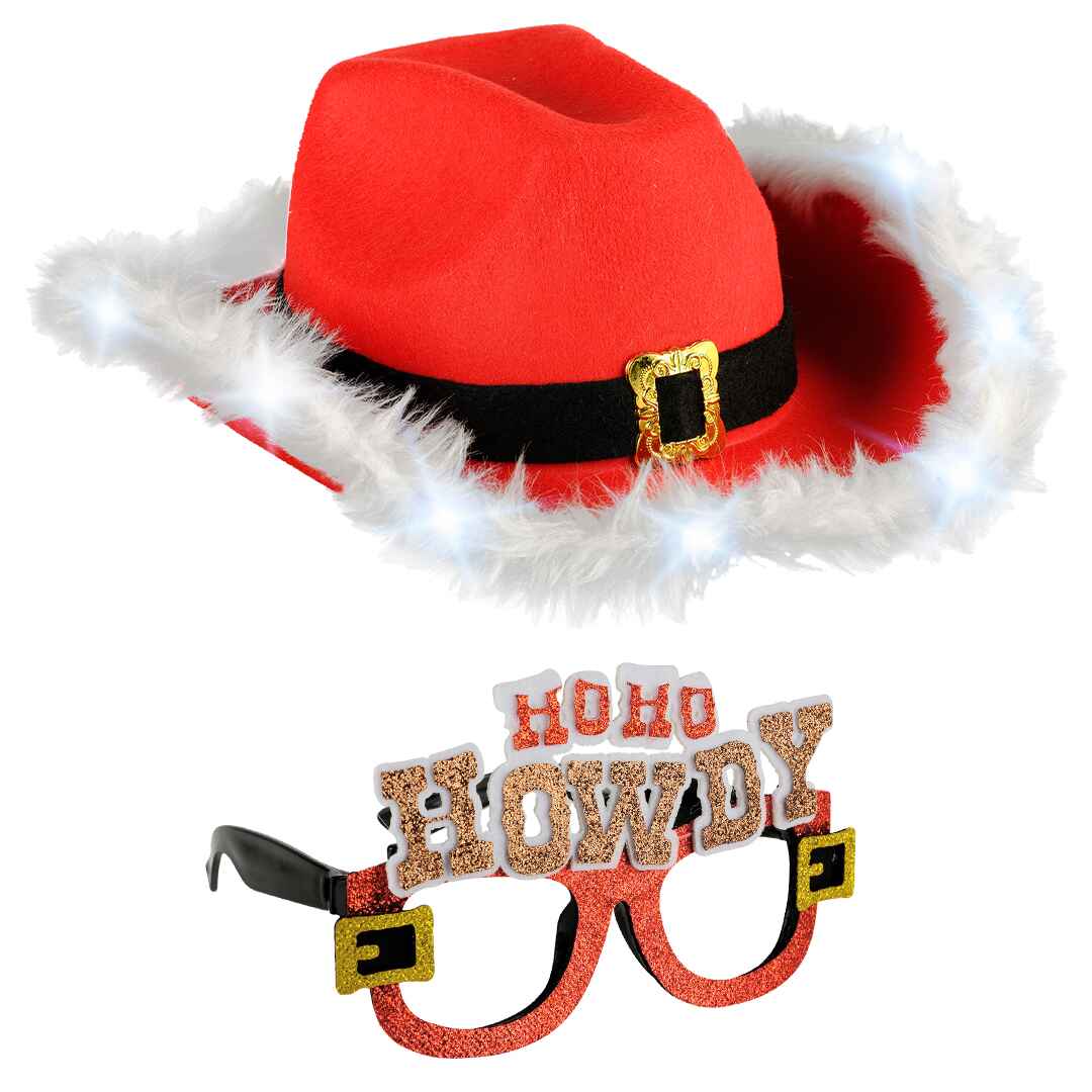 Funcredible Light Up Christmas Cowgirl Hat for Women with Glasses