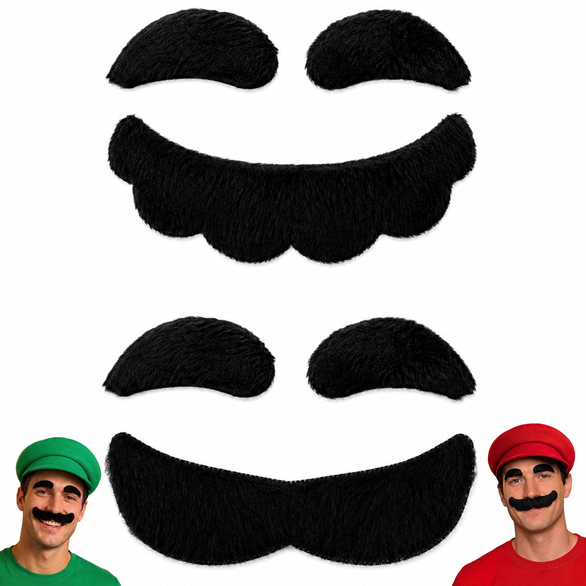 Black Costume Mustache & Eyebrows Set for Two
