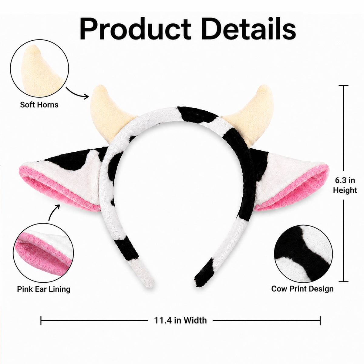 Cow Ears & Horns Headband with Spot Sheet - accessory details
