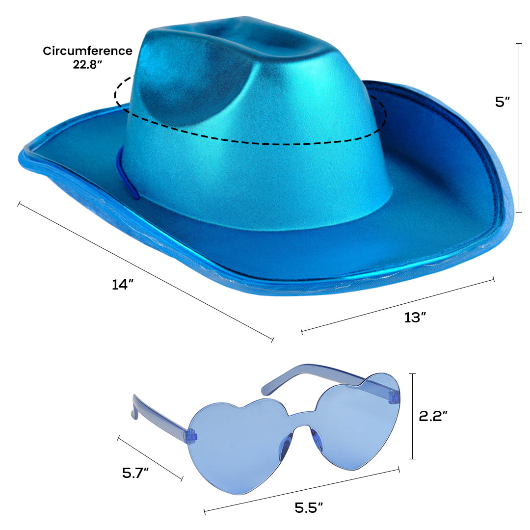 Light Up Cowboy Hat for Women - Blue Holographic Space Cowgirl Hat with Glasses - FUNCREDIBLE