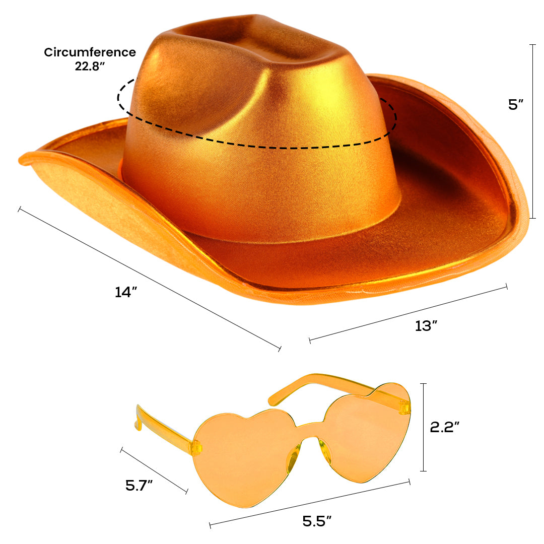 Light Up Cowboy Hat for Women - Orange Holographic Space Cowgirl Hat with Glasses - FUNCREDIBLE