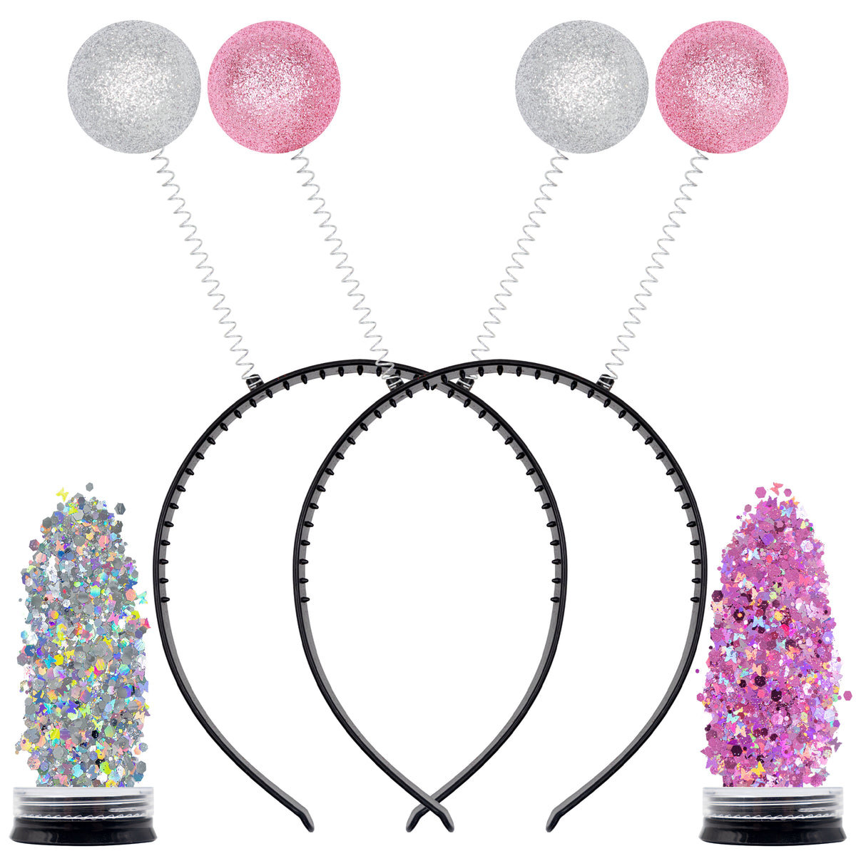 Alien Headband with Chunky Glitter - Alien Costume Accessories for Women- Silver and Pink (2PCS) - FUNCREDIBLE