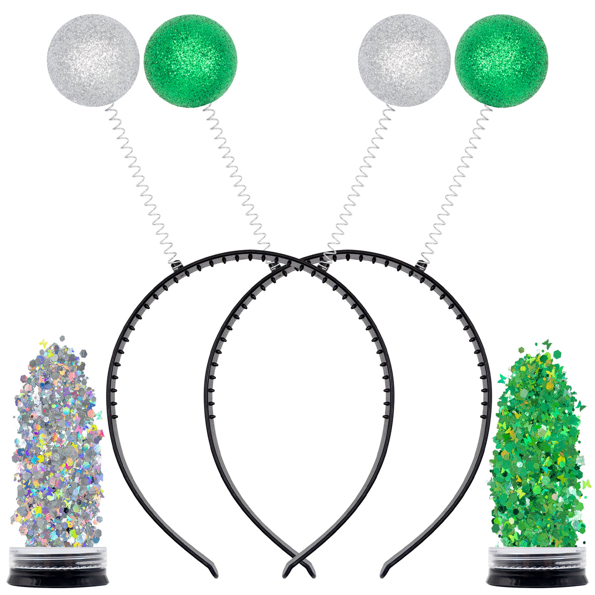 Alien Headband with Chunky Glitter - Alien Costume Accessories for Women- Silver and Green (2 PCS) - FUNCREDIBLE