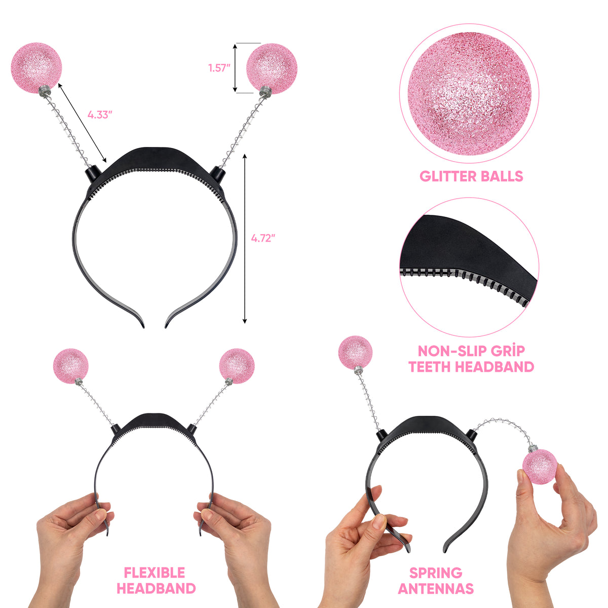 Light Up Pink Alien Headband with Chunky Glitter - Alien Costume Accessories for Women - FUNCREDIBLE