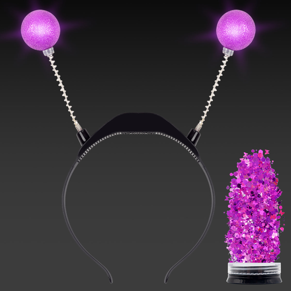 Light Up Purple Alien Headband with Chunky Glitter - Alien Costume Accessories for Women - FUNCREDIBLE