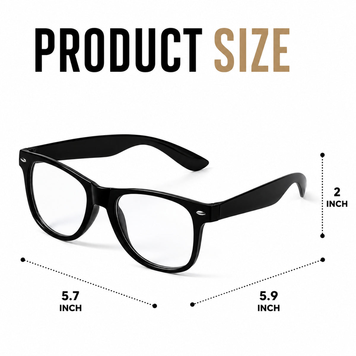 Black Rectangular Nerd Costume Glasses - design and size details