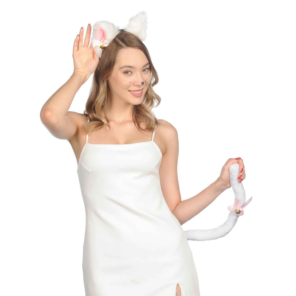 white cat ears and tail anime Halloween animal ears furry tails