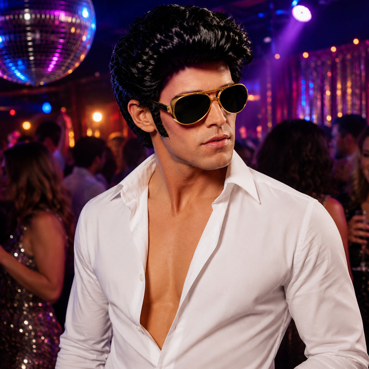 Gold Retro Aviator Costume Glasses styled for a costume party - alternate view