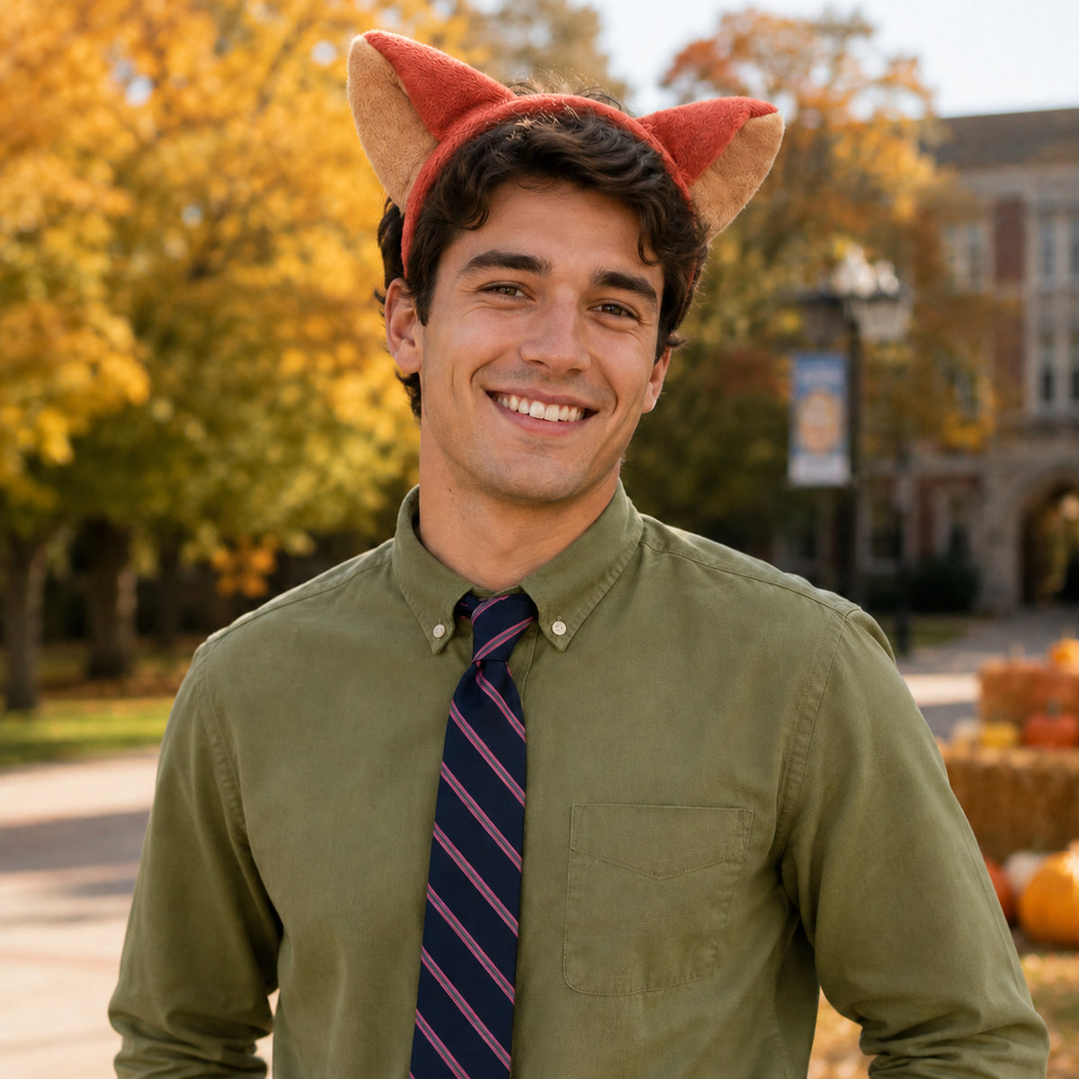 Plush Fox Ears Costume Headband styled for a costume party - alternate view