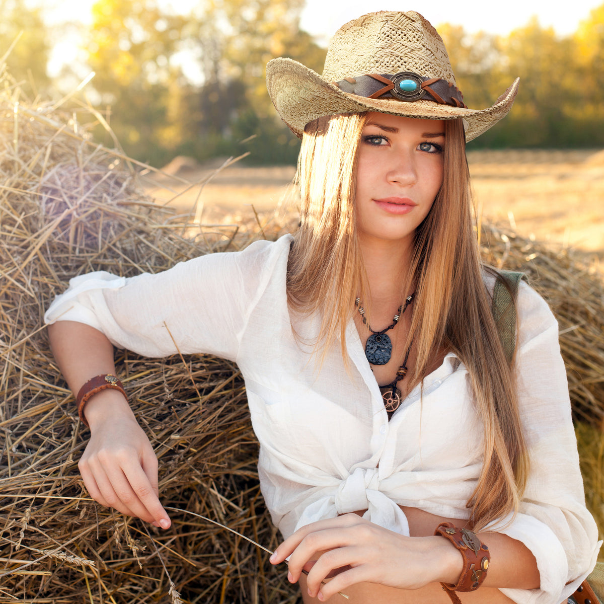 Funcredible Straw Cowboy Hat - Woven Cowgirl Hat with 3 Replaceable Hat Bands - Vintage Western Cowgirl Hat - Aesthetic Cowboy Hat for Women and Men Western Style - Trendy Cowgirl Cowboy Hat