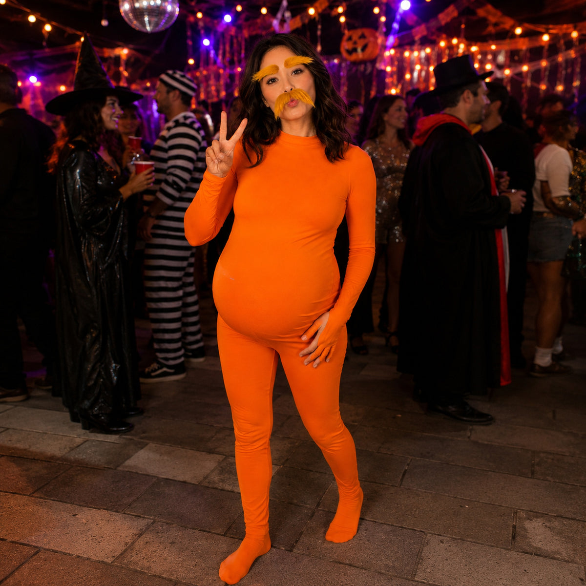 Orange Costume Mustache & Eyebrows Set styled for a costume party