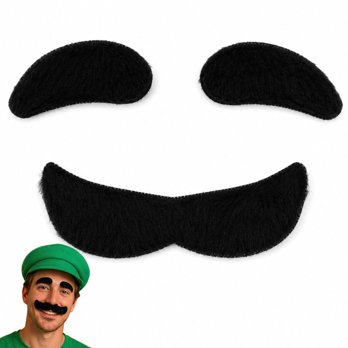 Black Curved Costume Mustache & Eyebrows