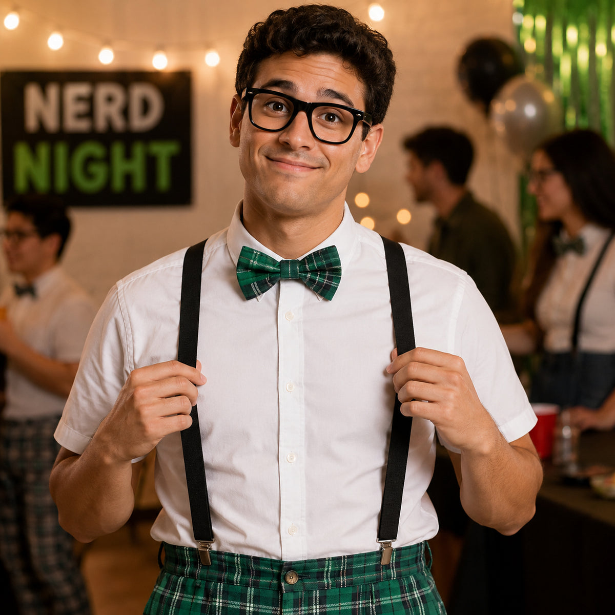 Black Rectangular Nerd Costume Glasses styled for a costume party - alternate view