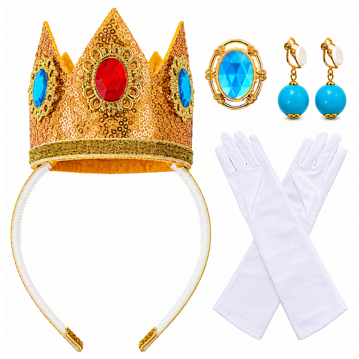 Gold Princess Crown, Gloves & Jewelry Costume Set