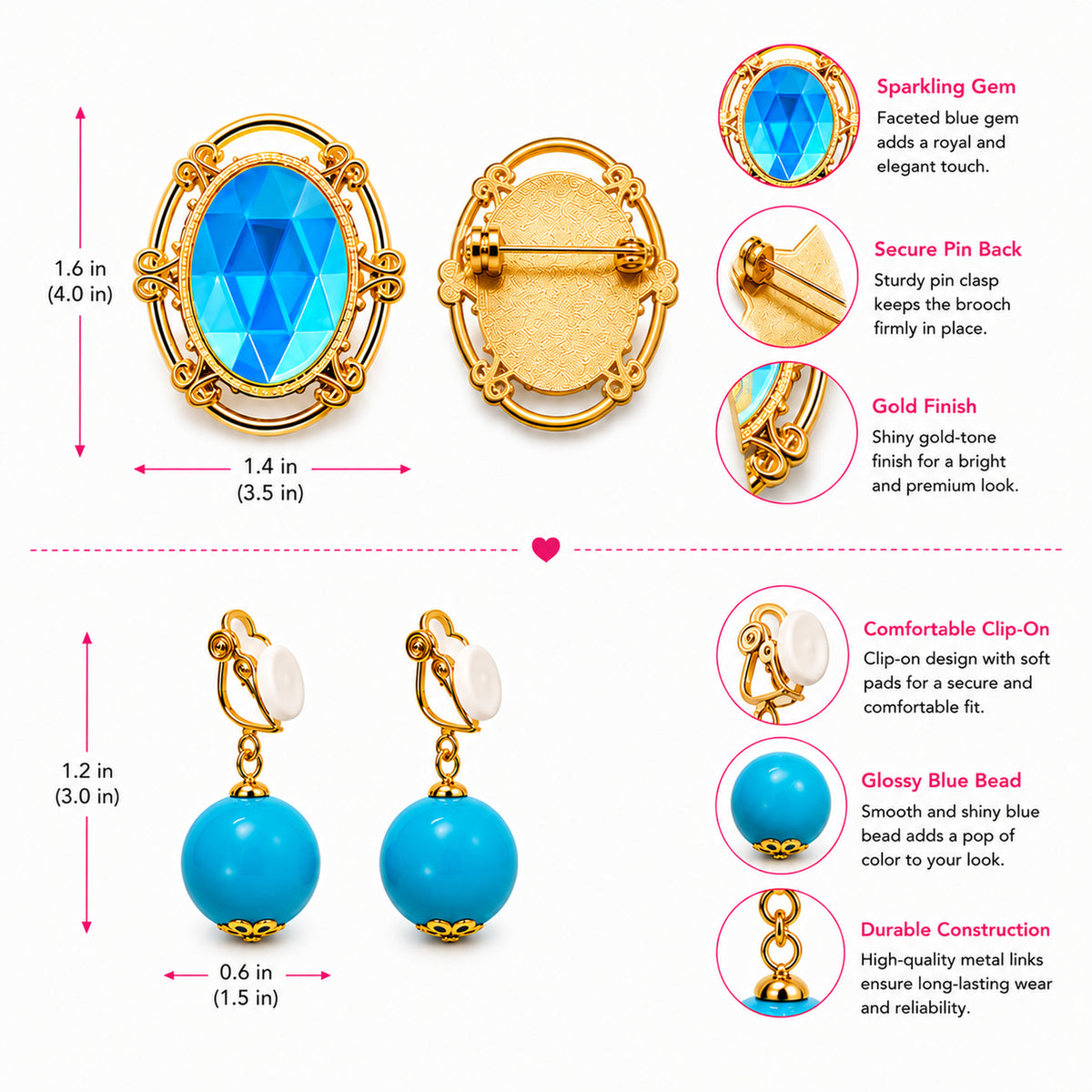 Gold Princess Crown, Gloves & Jewelry Costume Set - accessory details