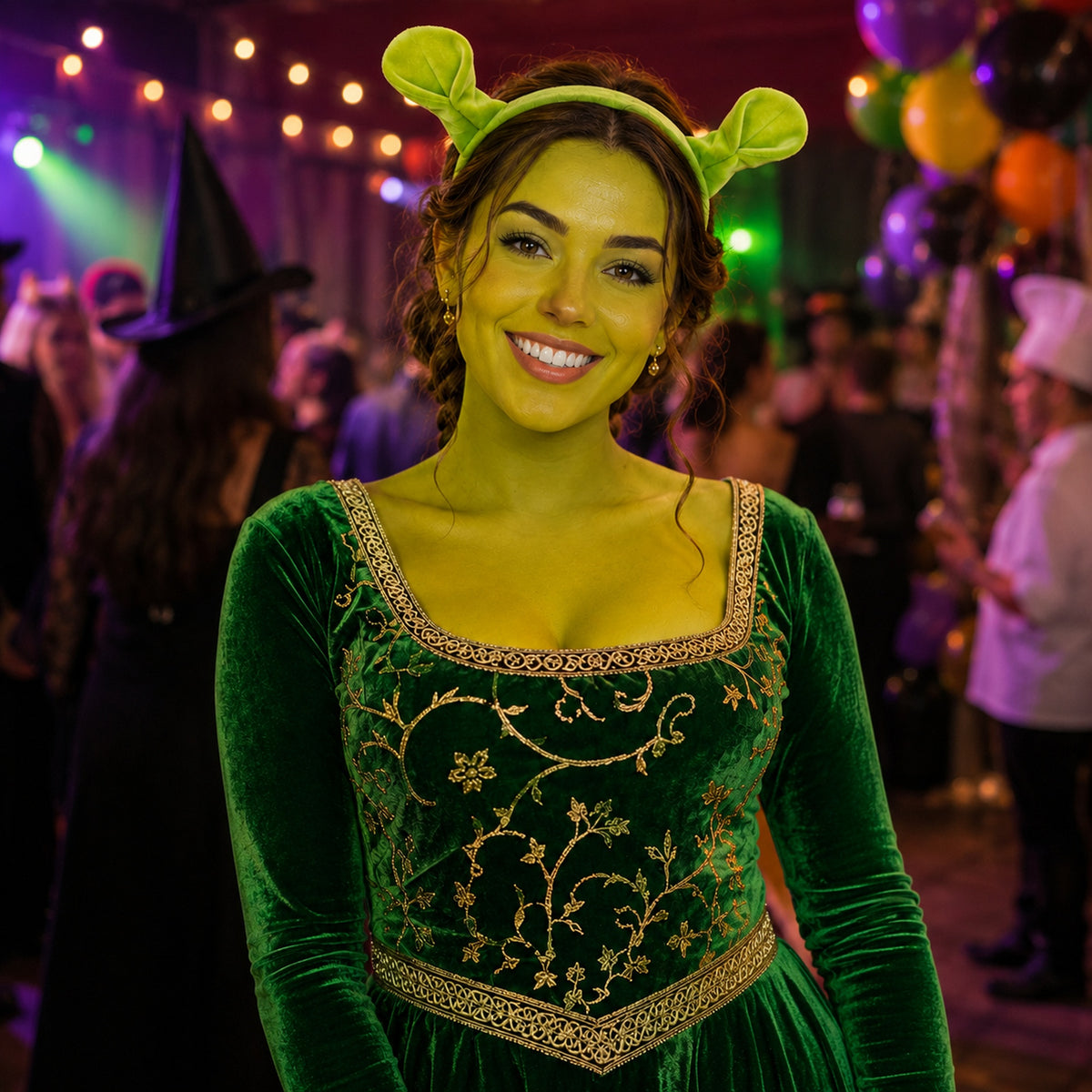 Green Ogre Ears Costume Headband styled for a costume party