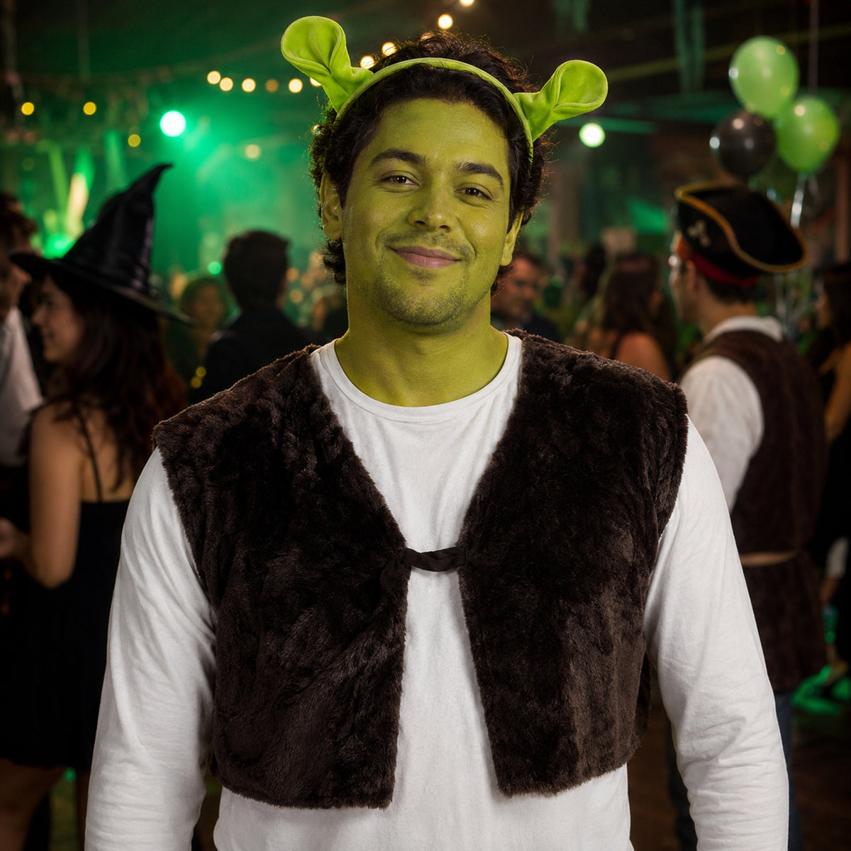 Green Ogre Ears Costume Headband styled for a costume party - alternate view
