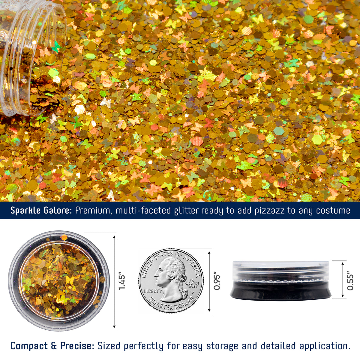 Gold Alien Headband with Chunky Glitter - Alien Costume Accessories for Women - FUNCREDIBLE