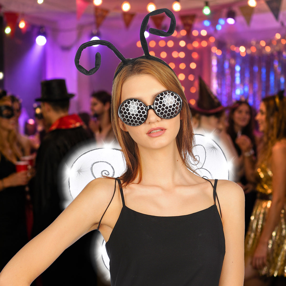 Butterfly costume set styled with wings, antennae and bug glasses