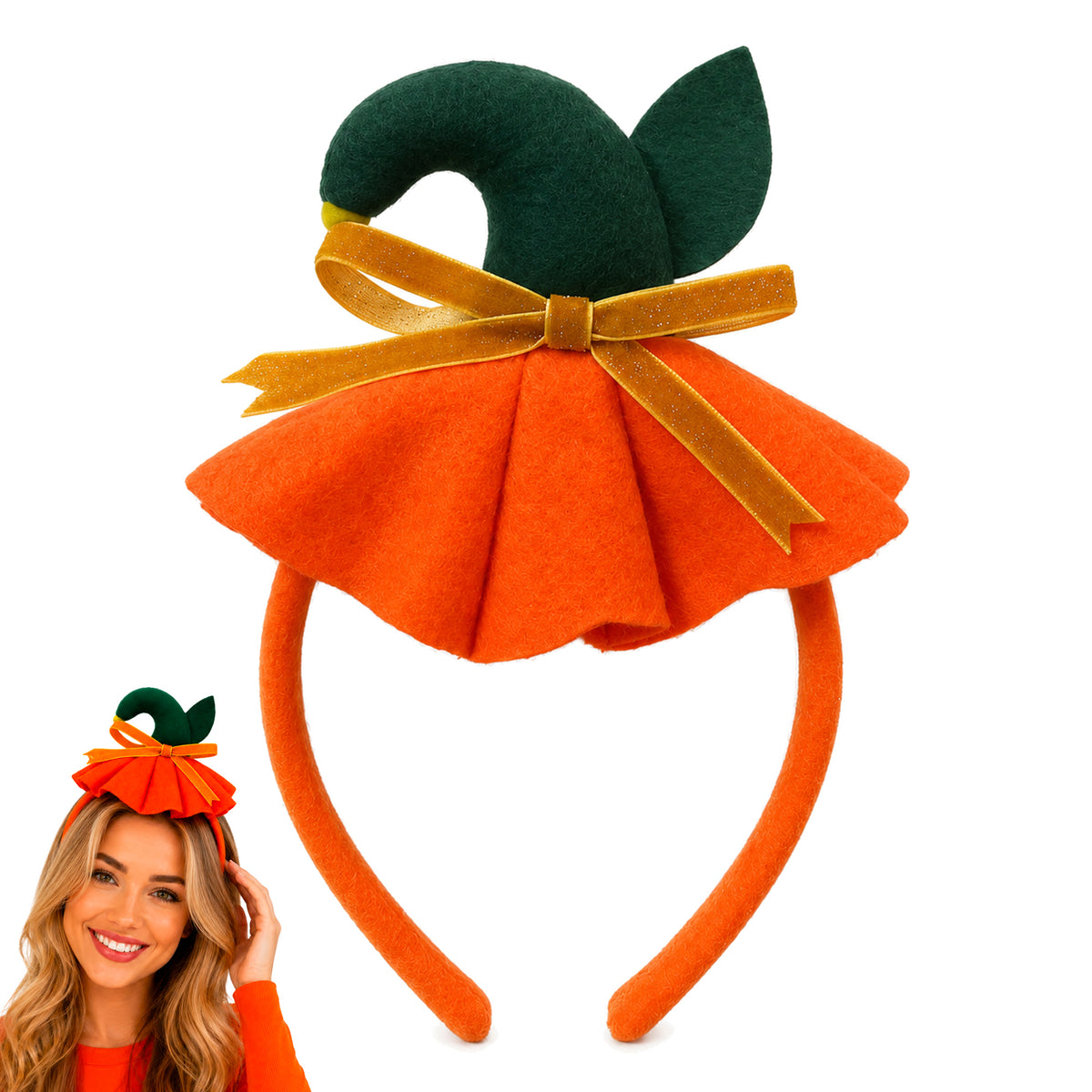 Pumpkin Headband with Gold Bow