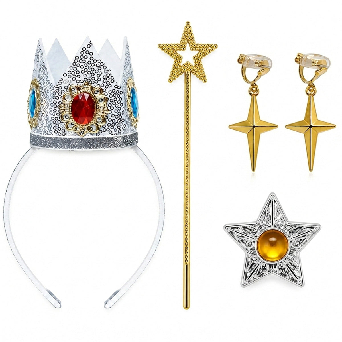 Silver Princess Crown, Star Wand & Jewelry Set