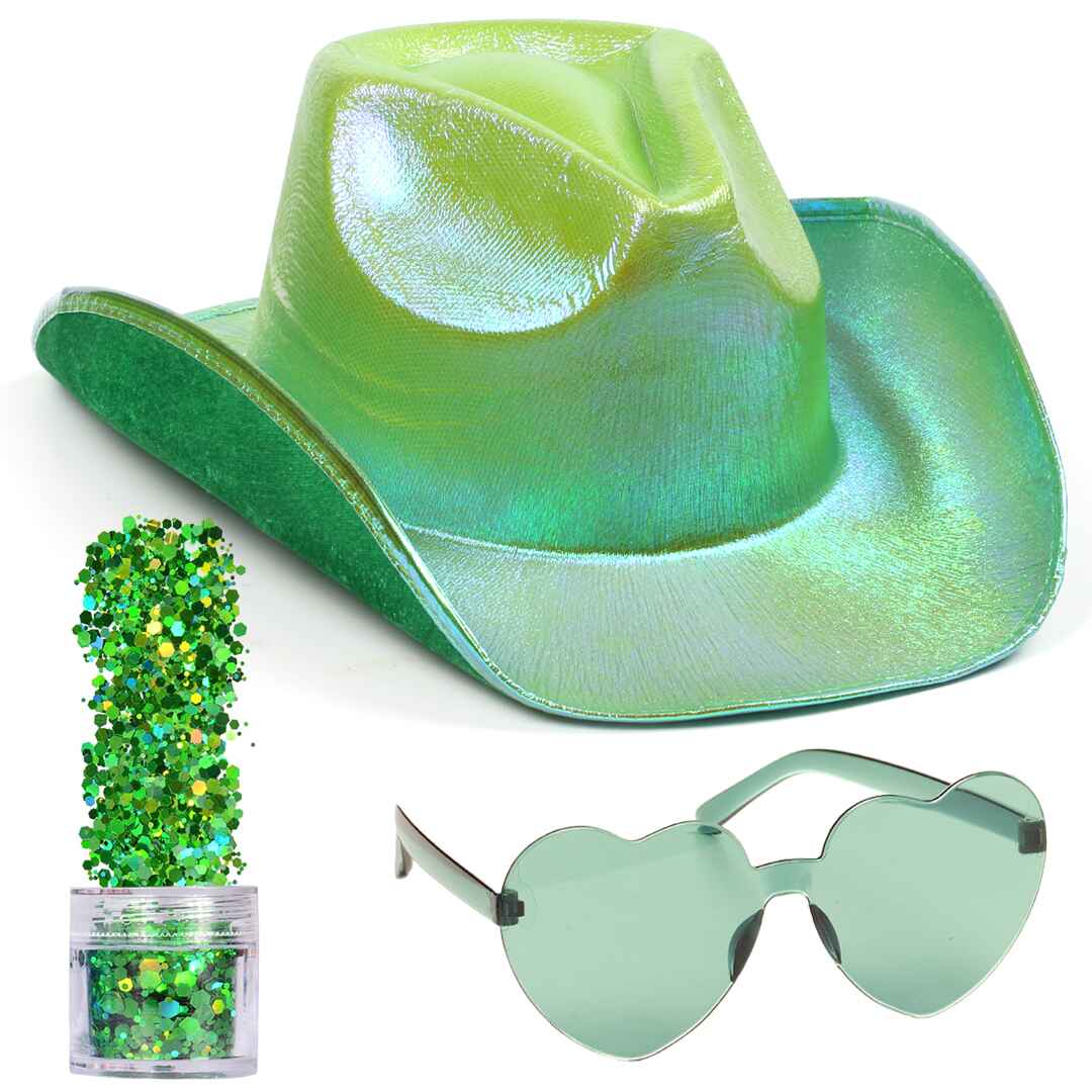 green Cowgirl Hat for women holographic space cowboy hat dark rave hat sequin led 
