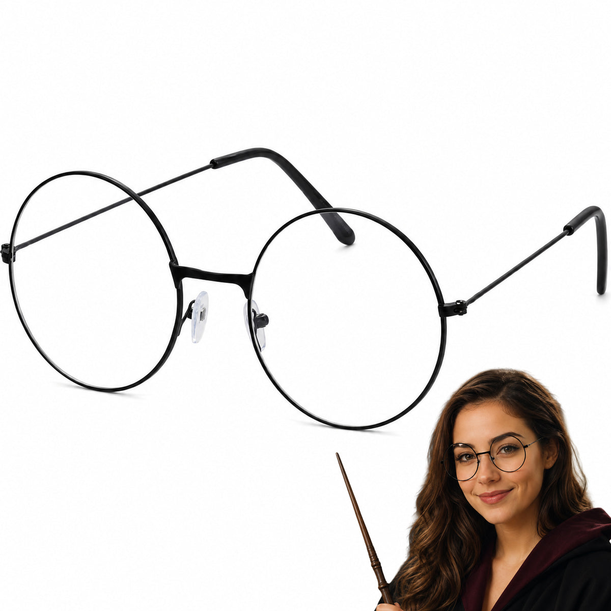 Round Thin Black Costume Glasses