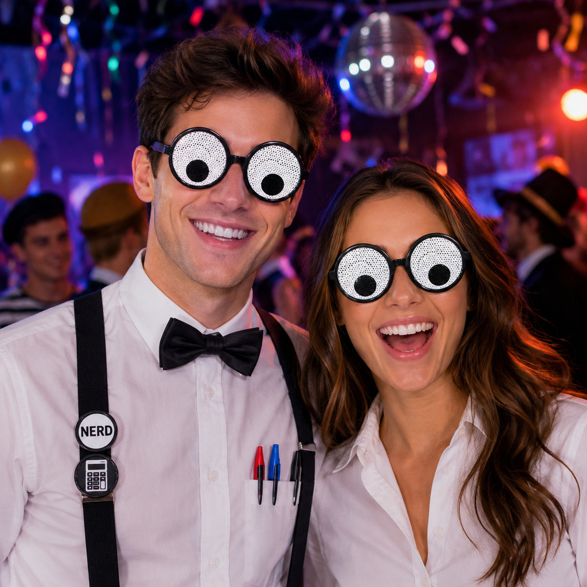 Big-Eye Novelty Glasses Set of 2 styled for a costume party - alternate view