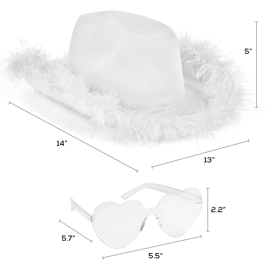 White Cowgirl Hat with Fur Rim - Trendy Halloween Light Up Cowboy Hat - Ideal for Western Rodeo Parties and Celebrations - Perfect for Costume Events, including Bride Cowgirl Parties - FUNCREDIBLE