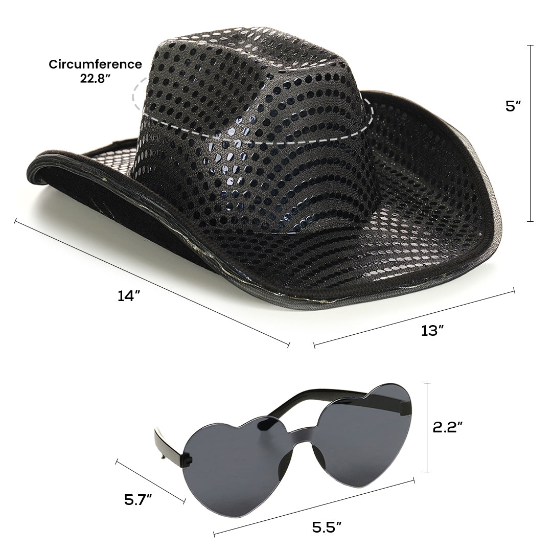 Space Cowgirl Hat - Black Light Up Cowboy Hat with Glasses - FUNCREDIBLE