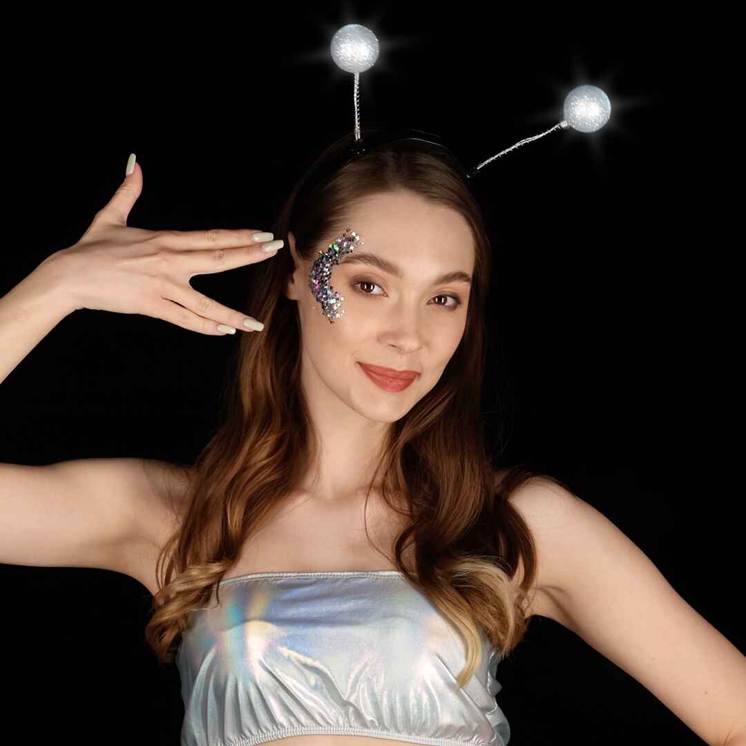 Light up silver alien headband antenna alien theme costume accessories 