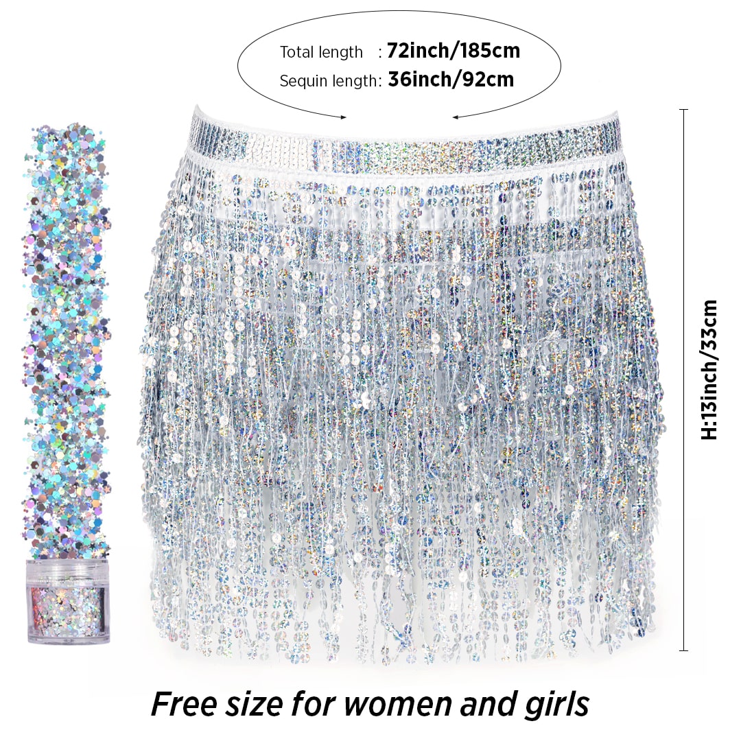 rave attire for women boho fringe belt fadas cortas scarf skirts for women gypsy cowgirl clothing  -festival clothes silver sparkly skirt burning man costumes for women rave wear metallic silver skirt