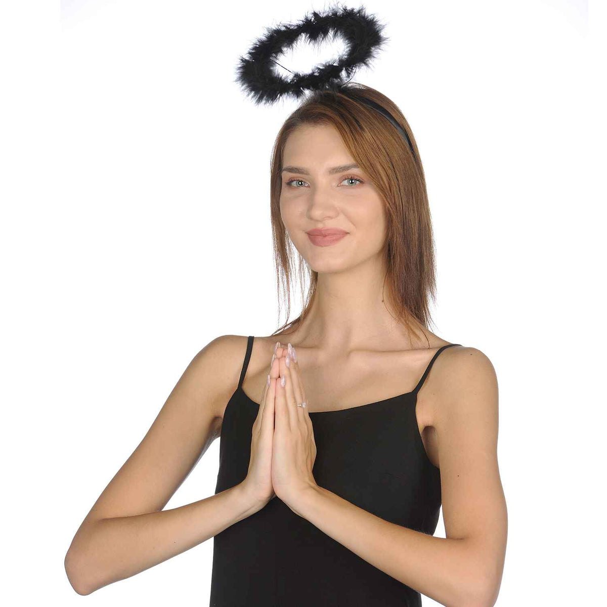 dark fallen angel halos feathers outfit cosplay adult shiny hair band