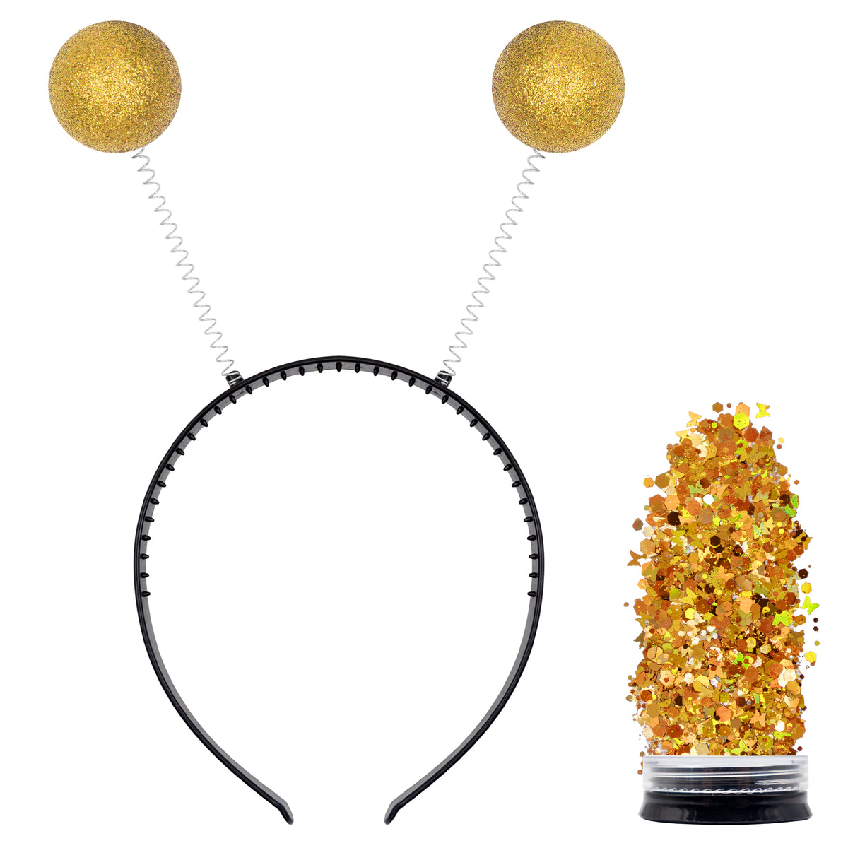 Gold Alien Headband with Chunky Glitter - Alien Costume Accessories for Women - FUNCREDIBLE