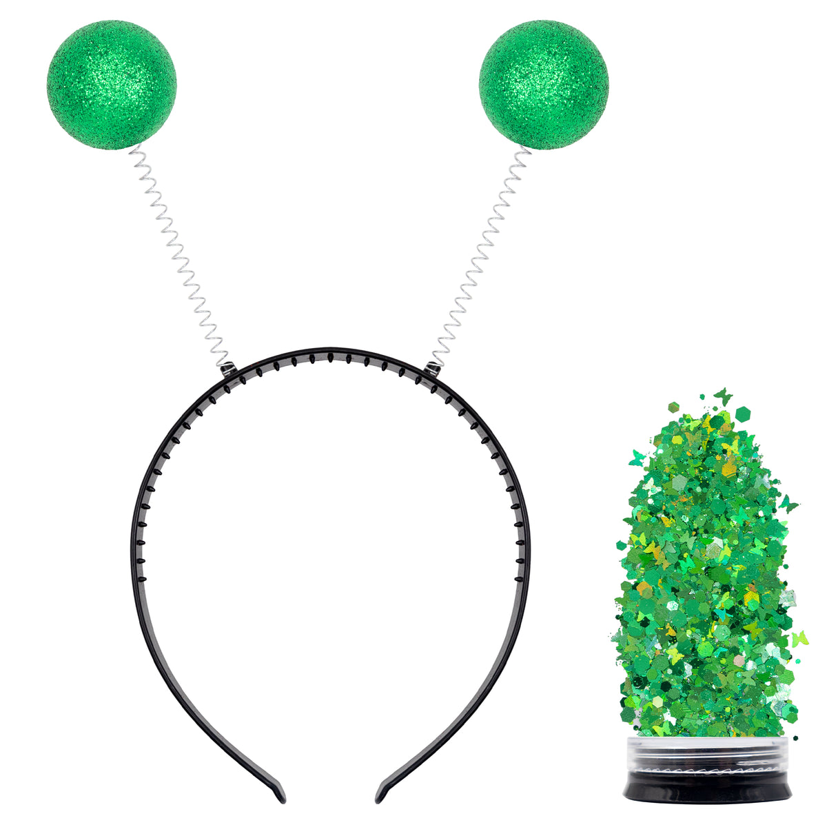 Green Alien Headband with Chunky Glitter - Alien Costume Accessories for Women - FUNCREDIBLE