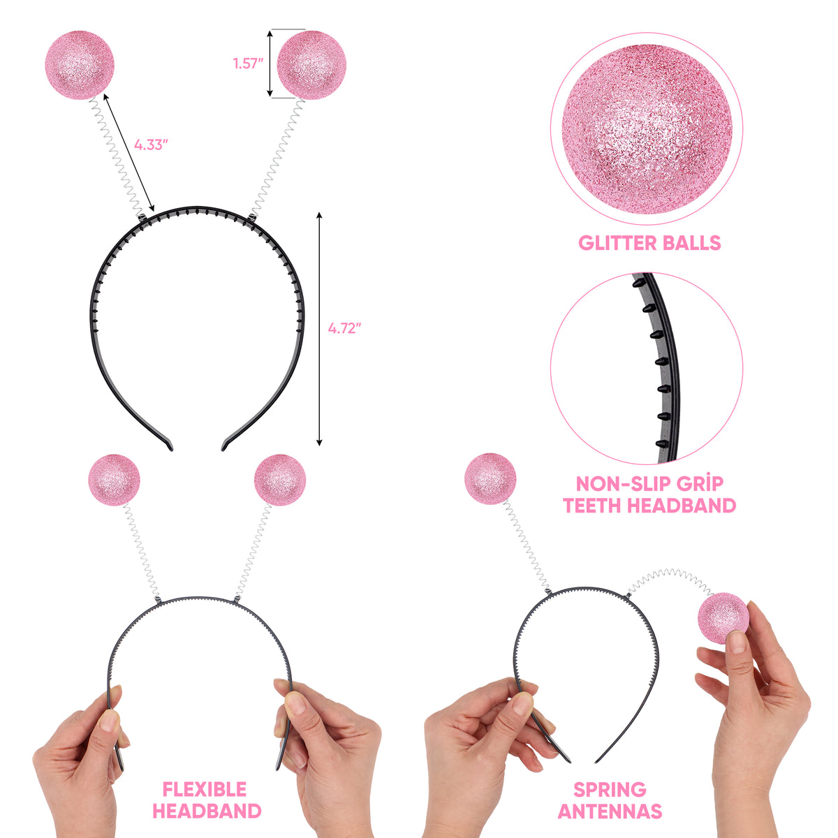 Pink Alien Headband with Chunky Glitter - Alien Costume Accessories for Women - FUNCREDIBLE