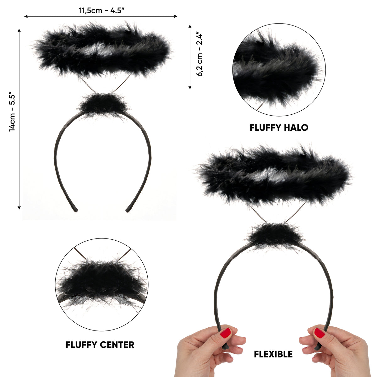 Black Angel Halo Headband - Extra Feather Dark Angel Halo Headbands - FUNCREDIBLE