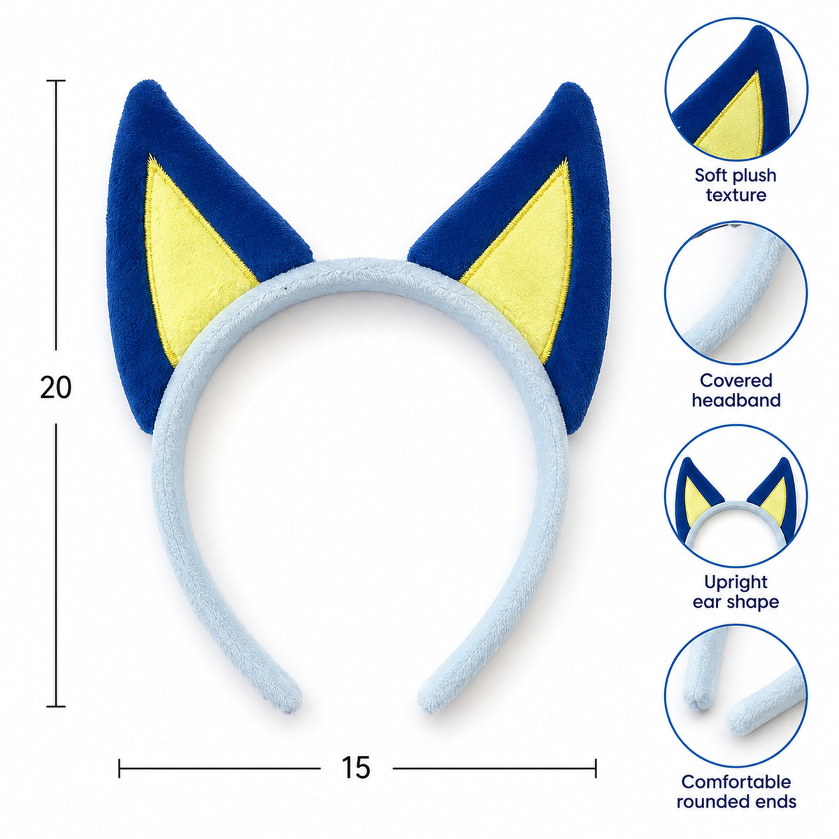 Blue & Tan Dog Ears Headband Set for Two - design and size details