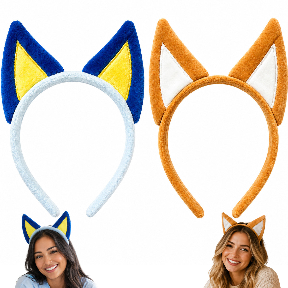 Blue & Tan Dog Ears Headband Set for Two