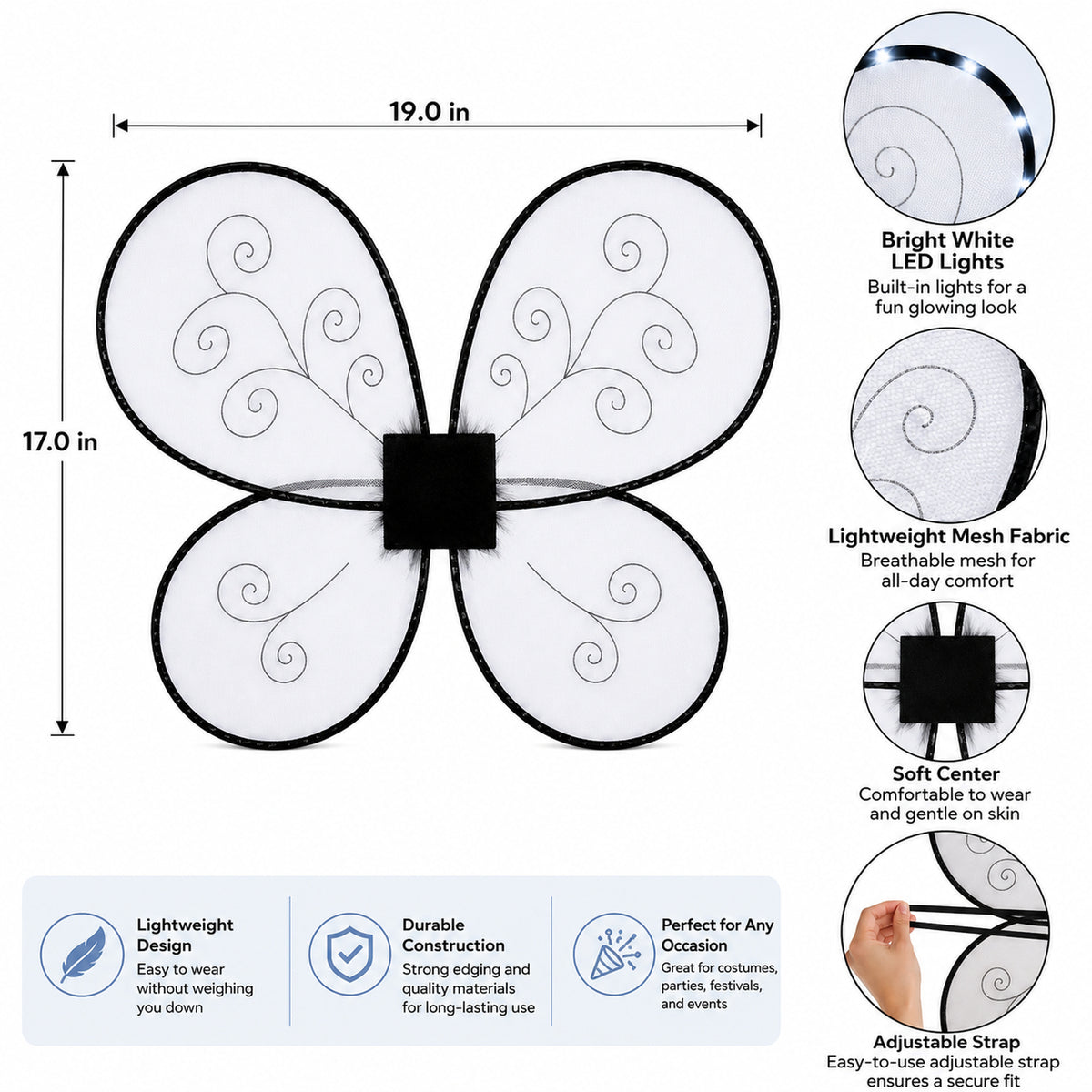 Light-Up Butterfly Wings & Antenna Headband Set - accessory details