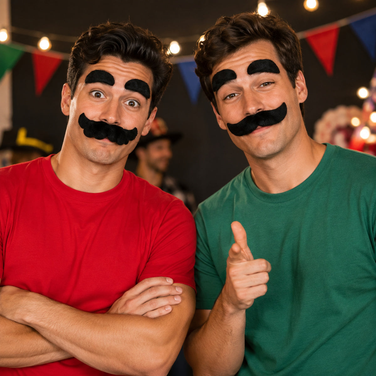 Black Costume Mustache & Eyebrows Set for Two styled for a costume party
