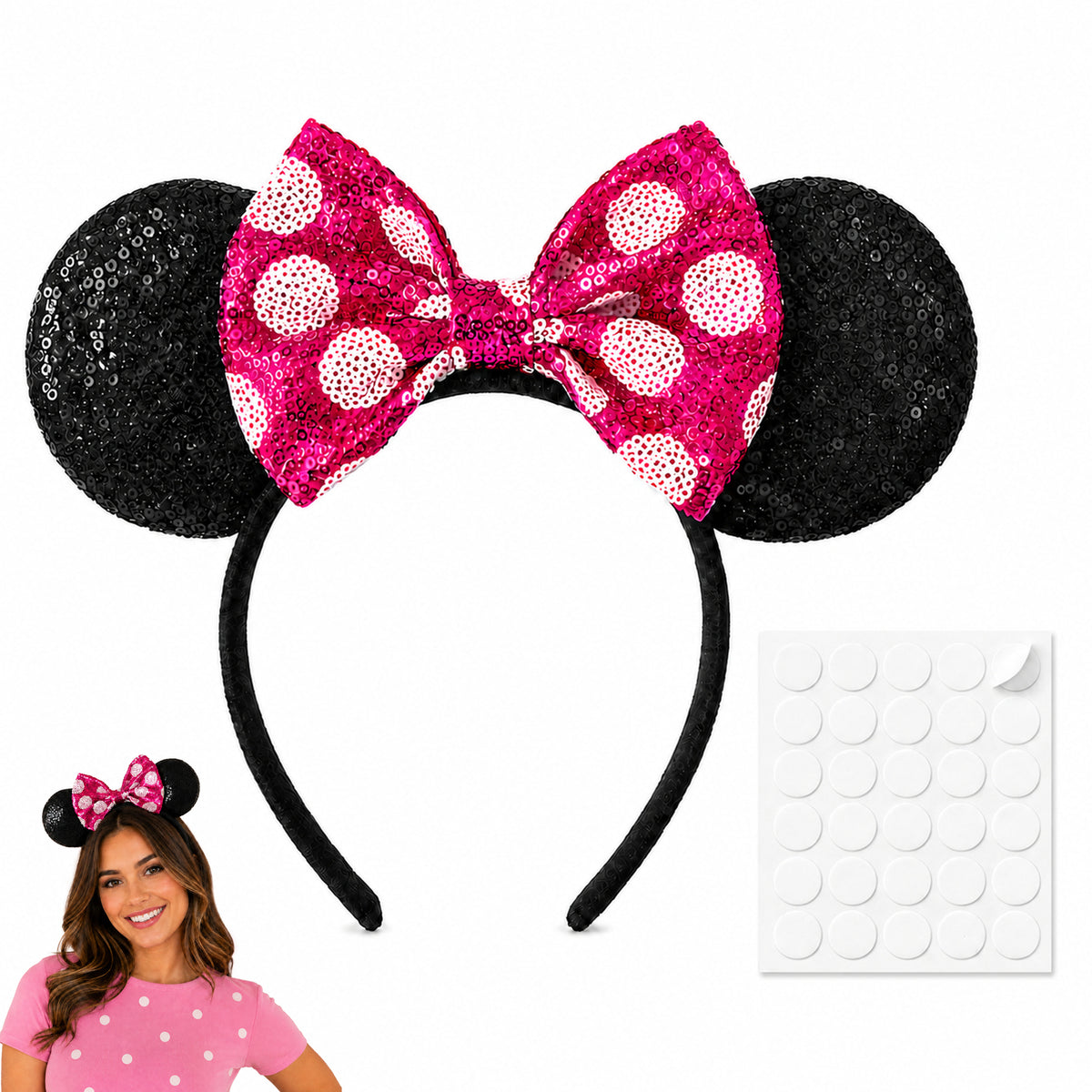 Pink Bow Sequin Mouse Ears & Dot Sheet