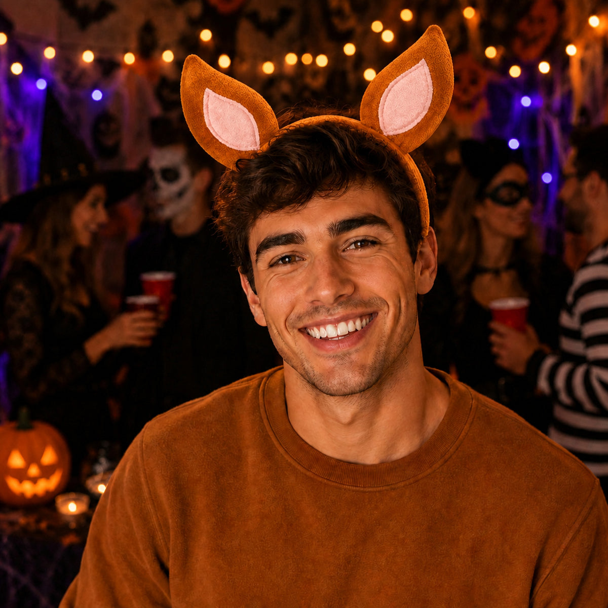 Brown Dog Ears Costume Headband styled for a costume party