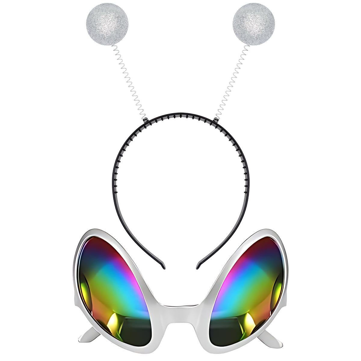 Silver Alien Headband and Glasses Set - Silver Alien Costume Accessories - FUNCREDIBLE