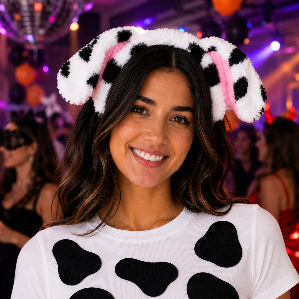 White Dalmatian Ears Headband & Spot Sheet styled for a costume party