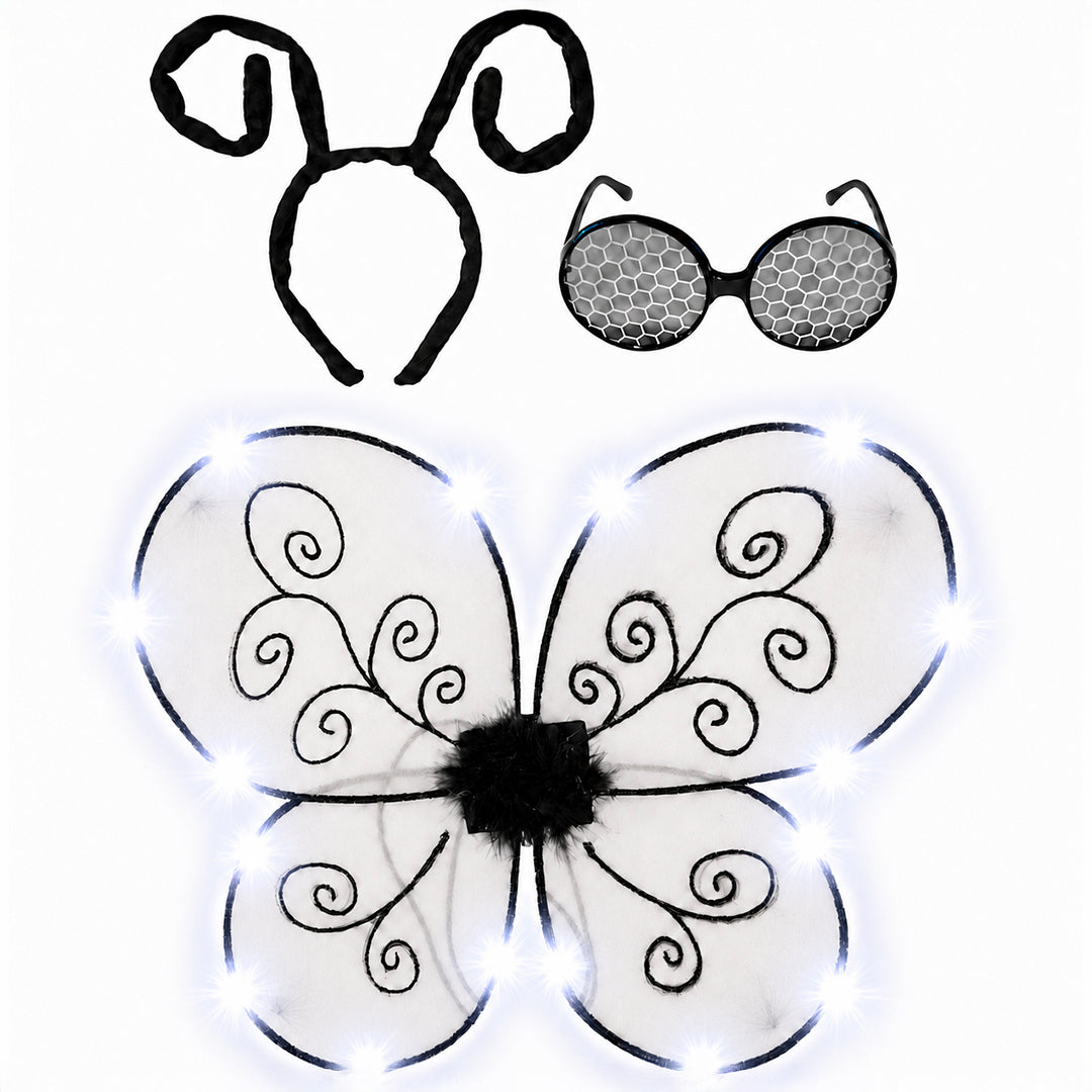 Light-up butterfly wings with antenna headband and bug glasses